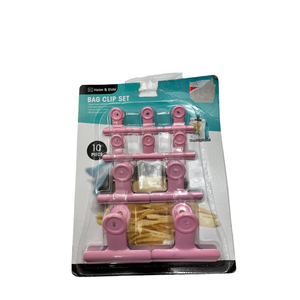 Heim & Elda Pink Stainless Steel Clip Set - 10 Piece Bag Sealing 5c